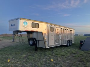 24' x 7' Lariat Stock Combo Trailer. Tandem 7,000 lbs Torsion Axles. ST235/85 R16(M) 14 Ply Tires on 16 X 6 Steel Rims Locking Tack Room with Four Removable Saddle Racks, Bridle Hooks, and Blanket Bar. One Fixed Divide Gate. 36" Roadside Door. Six Inside Tie Loops. Four Outside Tie Loops Roadside.